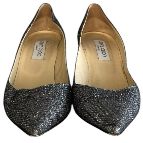 Women's Jimmy Choo Romy Lame Glitter Pointed Toe Pump Heel Size 39.5 Silver - Picture 3 of 7